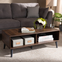 Baxton Studio SECFT3001-Columbia Brown/Dark Grey-CT Pierre Mid-Century Modern Brown and Dark Grey Finished Wood Coffee Table